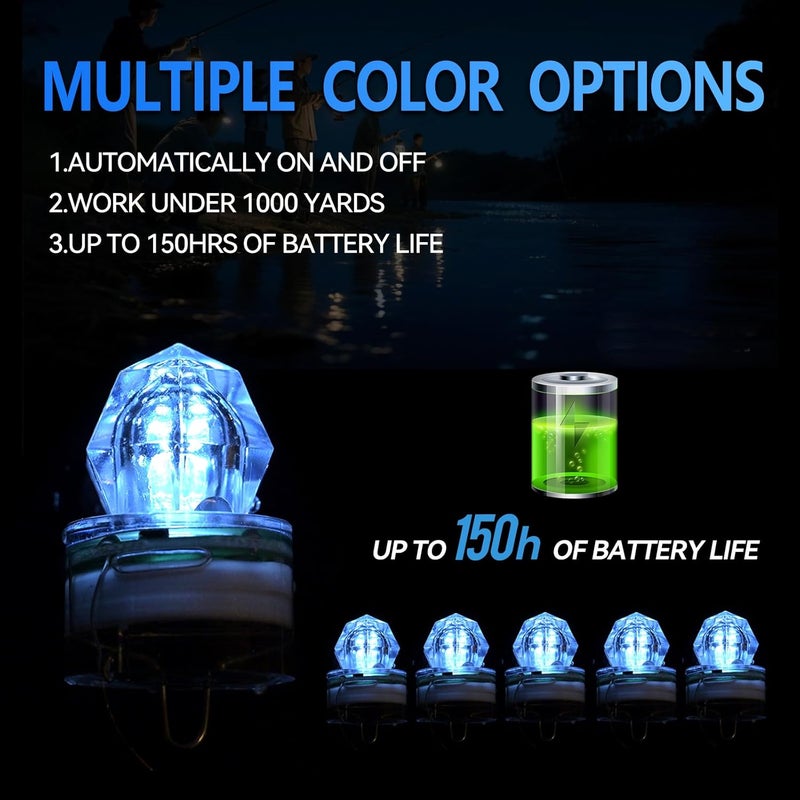 DunkTeam 5PCS Diamond LED Fishing Lights，Deep Drop Fishing Lures，Water-Activated Fishing Attractants Light for Saltwater Freshwater - Image 2